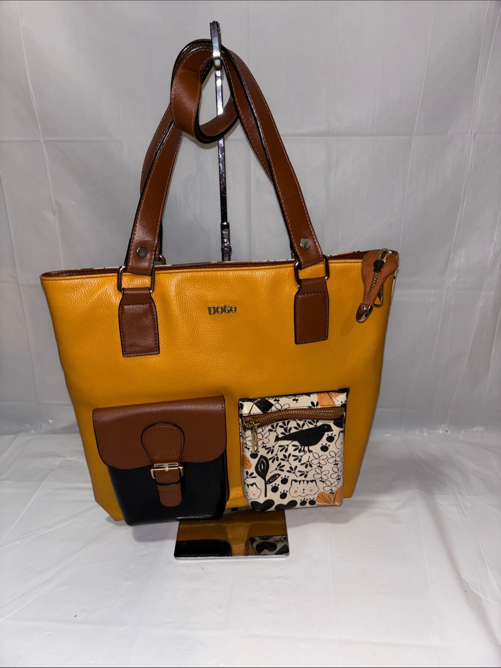 DOGO Mustard Tote with Brown Leather-Trim